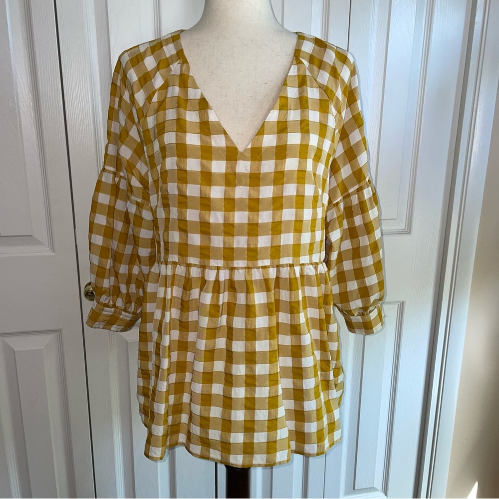 Maeve by Anthropologie yellow gingham tunic top size S